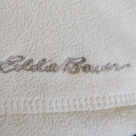 Eddie Bauer First Ascent fleece full zip jacket, cream with teal zipper accent M - Picture 6 of 7